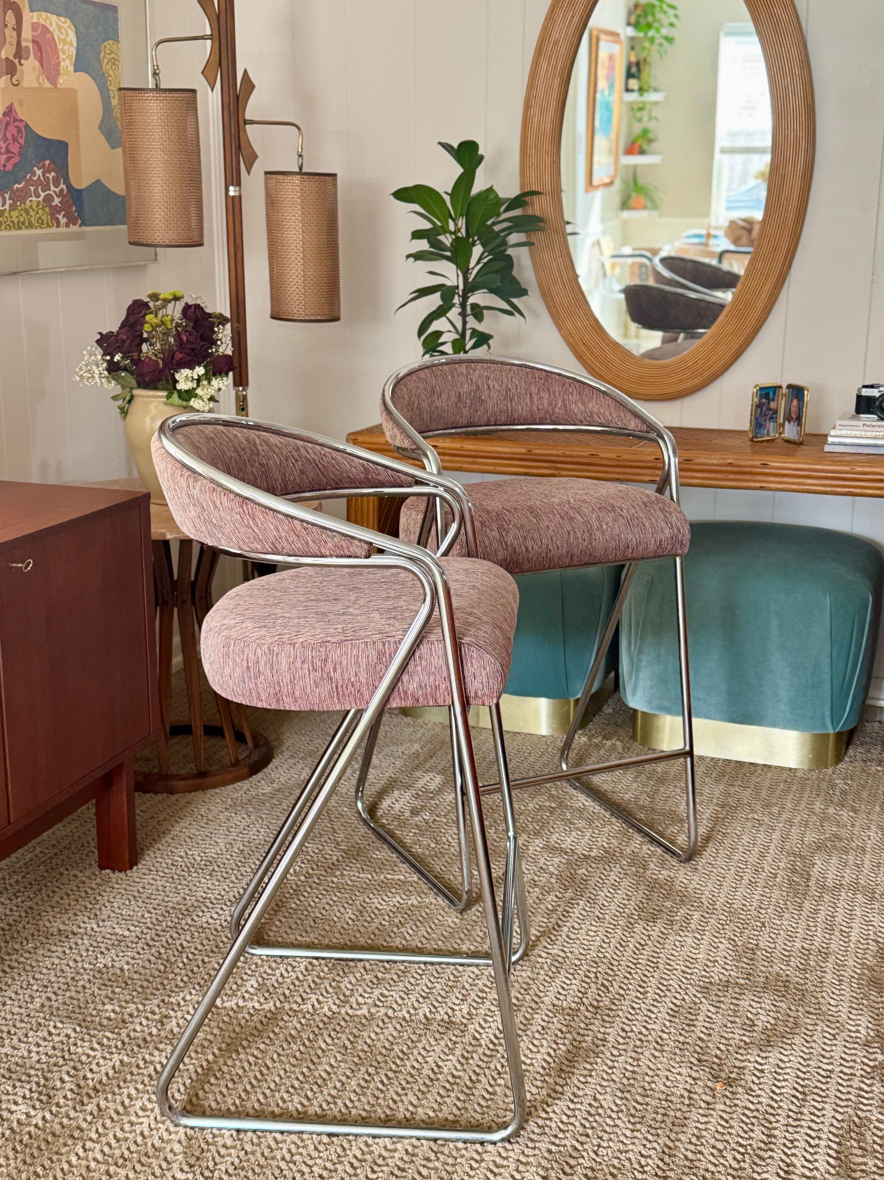 A pair of chrome bar stools attributed to Milo Baughman, circa 1970s. For Sale 6