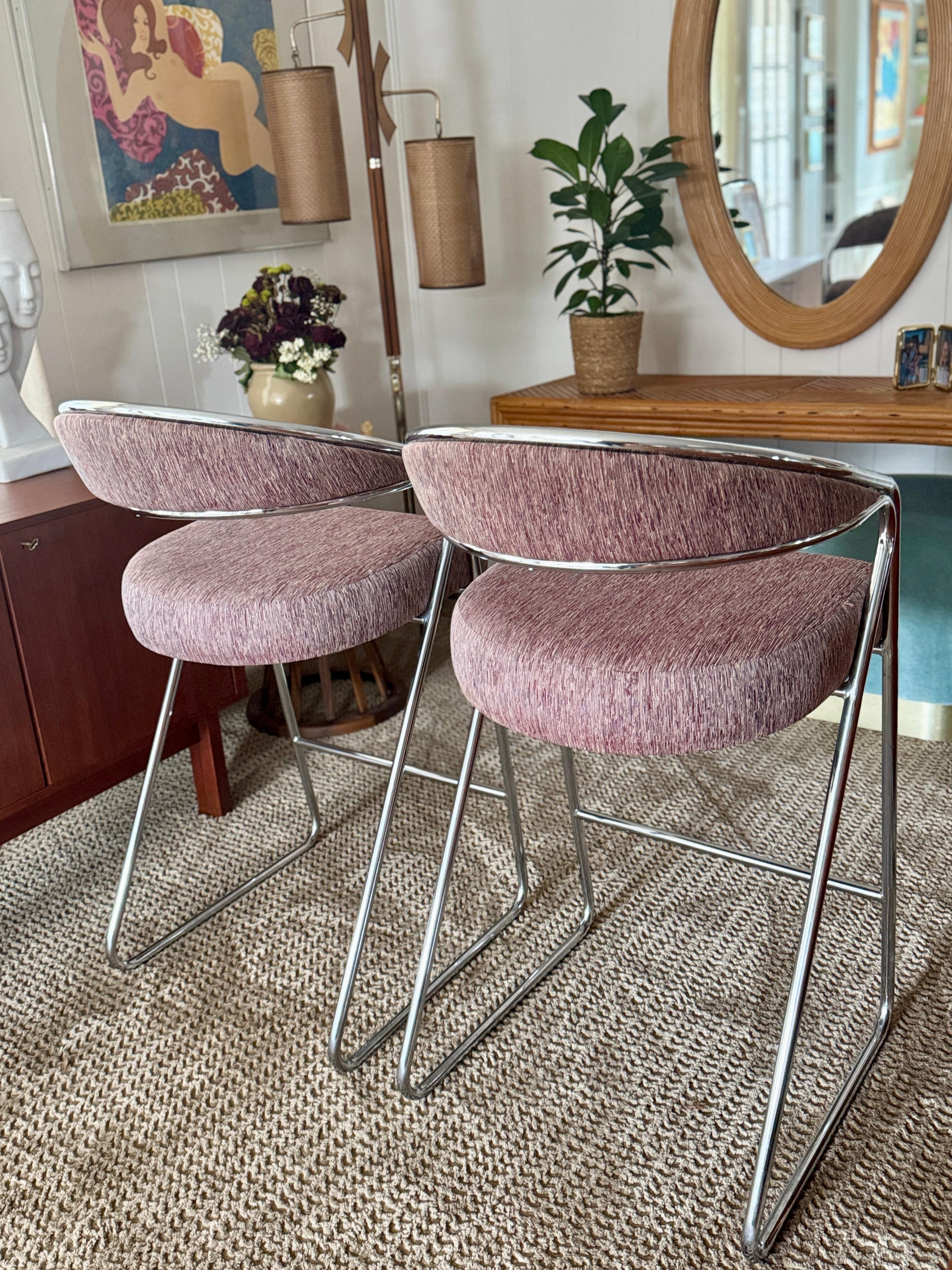 A pair of chrome bar stools attributed to Milo Baughman, circa 1970s. For Sale 1