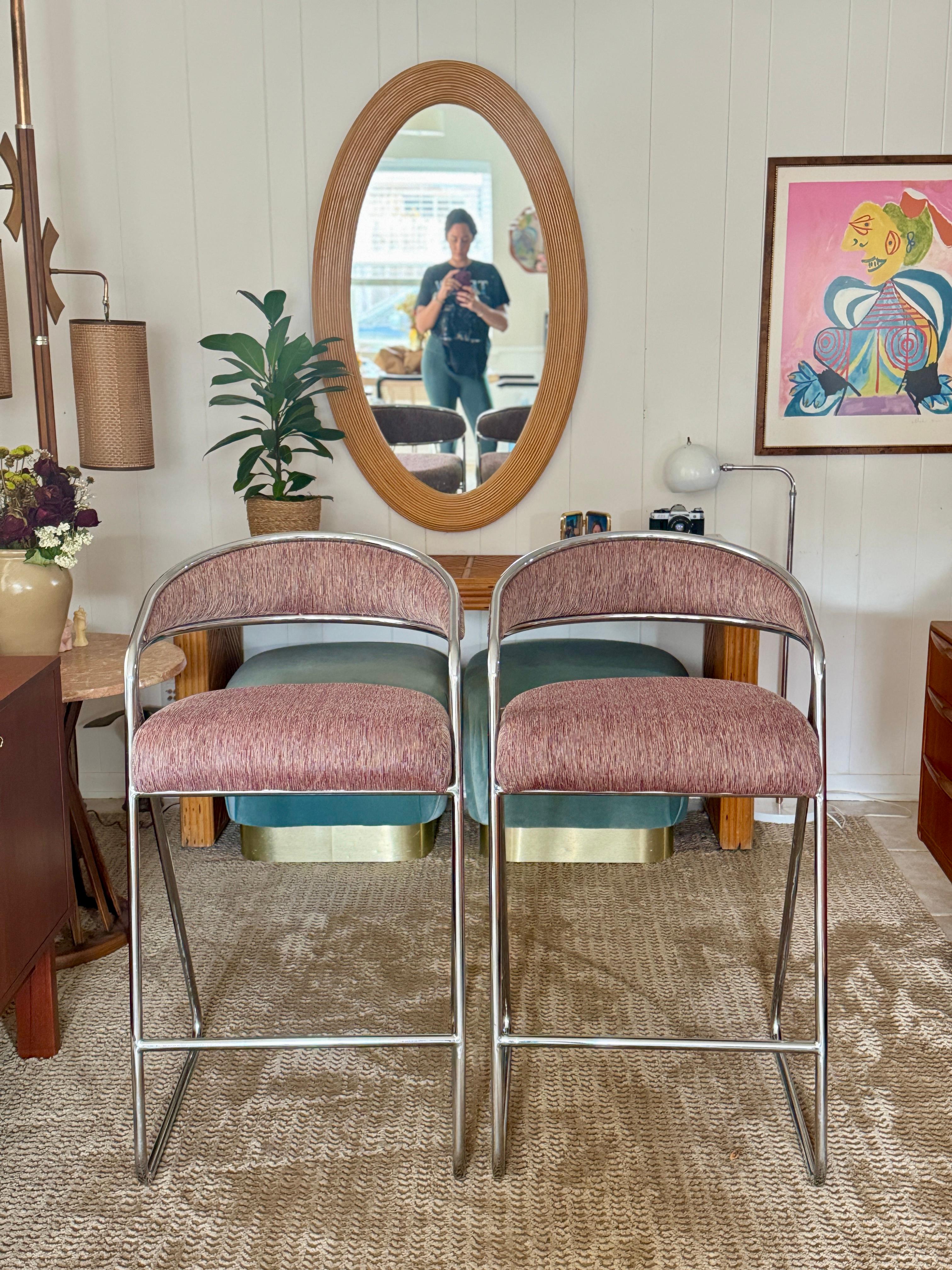 A pair of chrome bar stools attributed to Milo Baughman, circa 1970s. For Sale 2