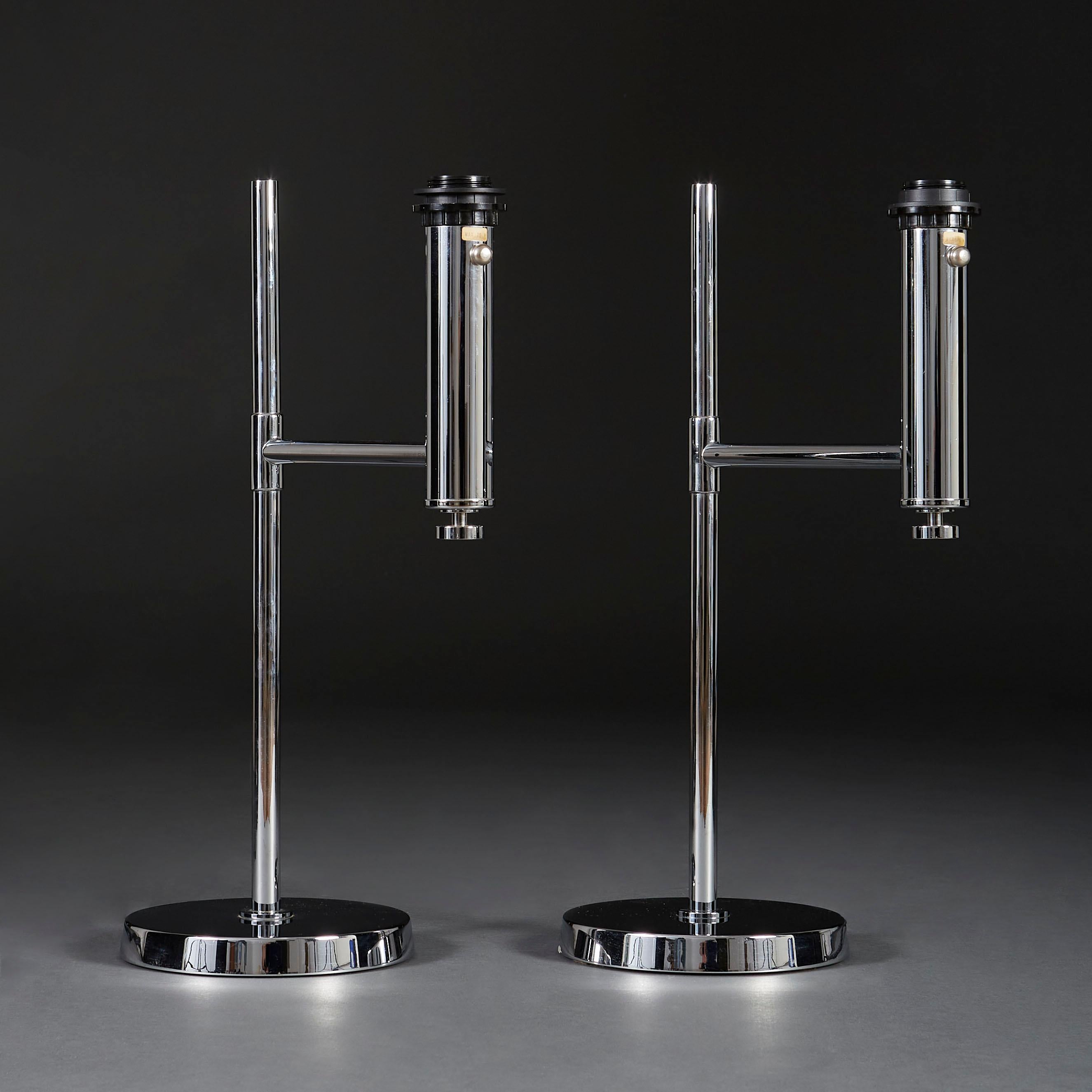 Italian Pair of Chrome Lamps with Extended U-Form Arms