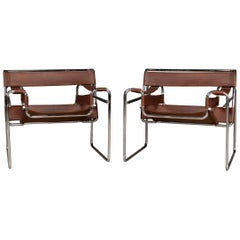 Pair of Chrome-Plated and Leather Wassily Chairs, circa 1980