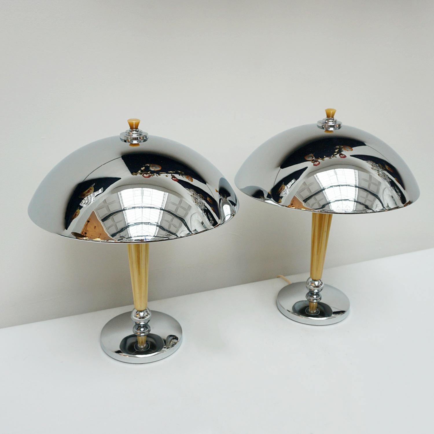 English A Pair of Chromed Art Deco Style Table Lamps  For Sale