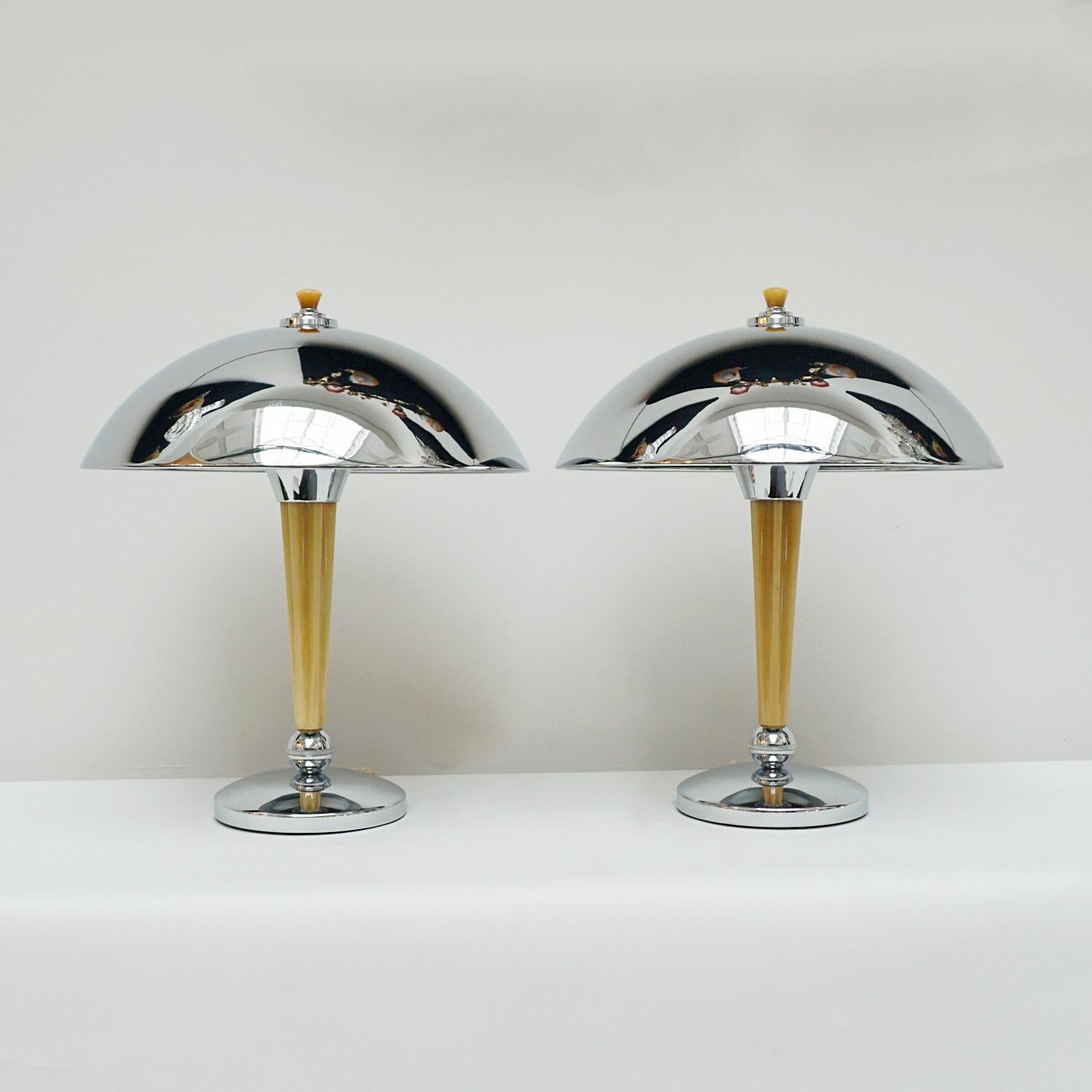 A Pair of Chromed Art Deco Style Table Lamps  In Good Condition For Sale In Forest Row, East Sussex