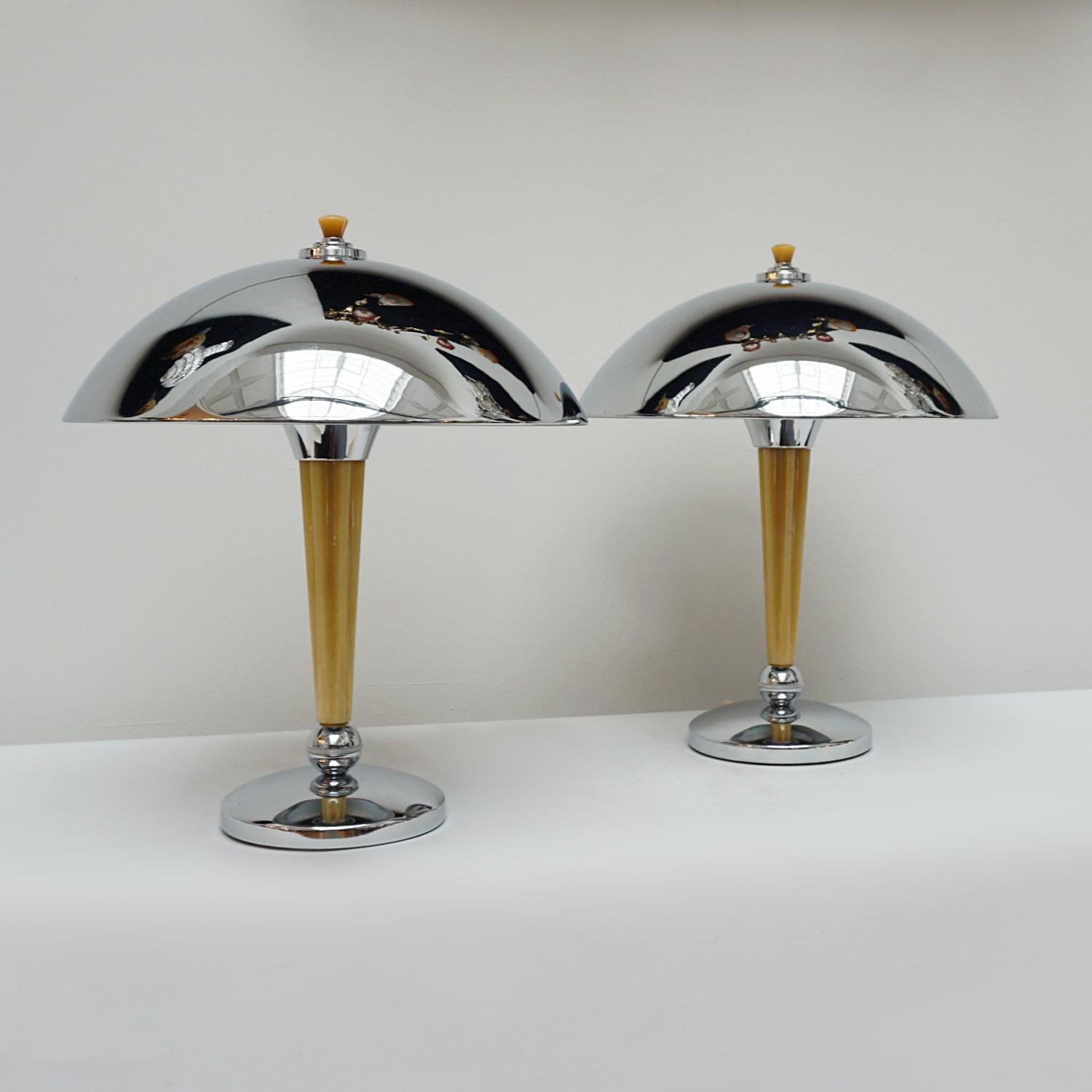 Contemporary A Pair of Chromed Art Deco Style Table Lamps  For Sale