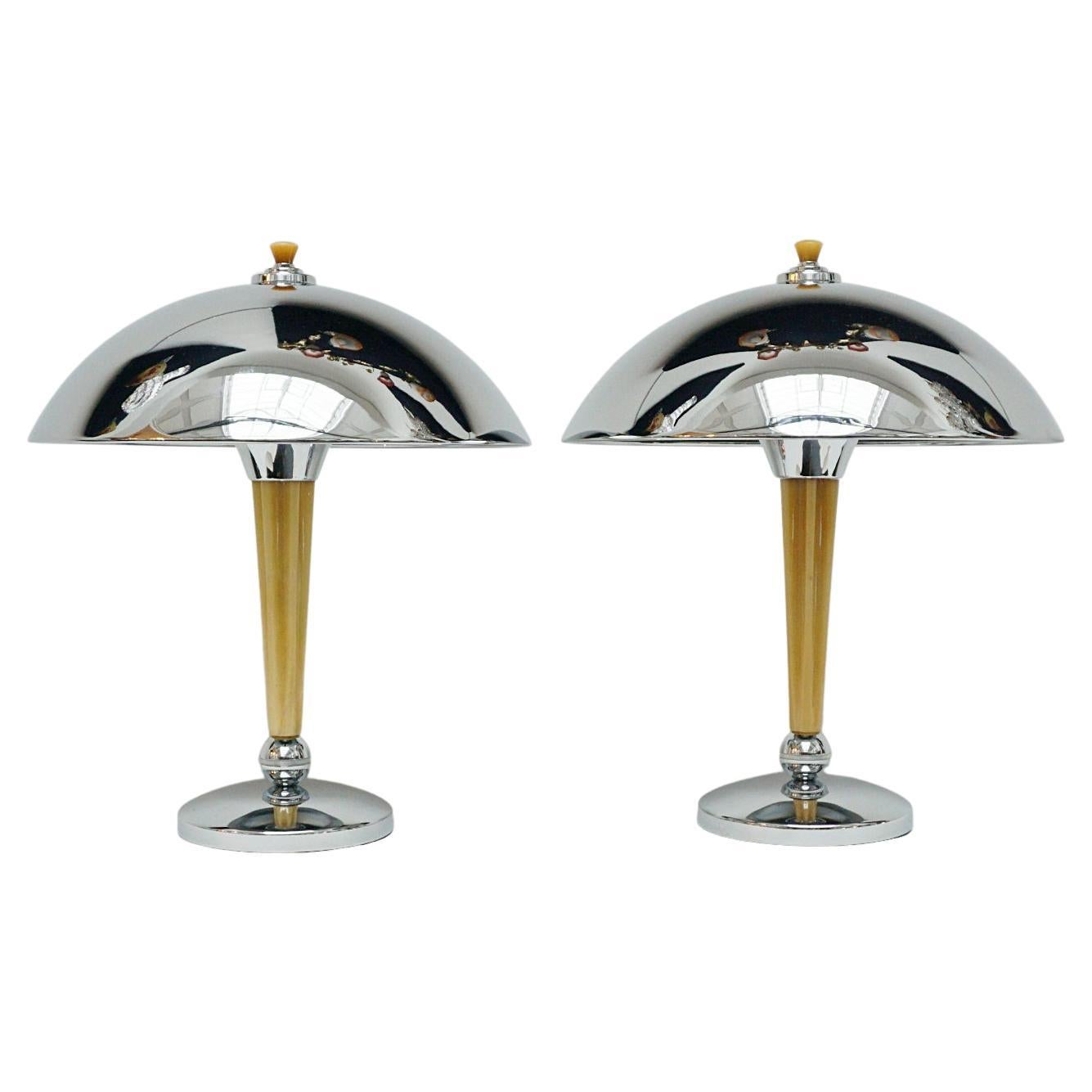 A Pair of Chromed Art Deco Style Table Lamps 