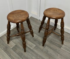 A Pair of Chunky Victorian Elm Farmhouse Kitchen Stools