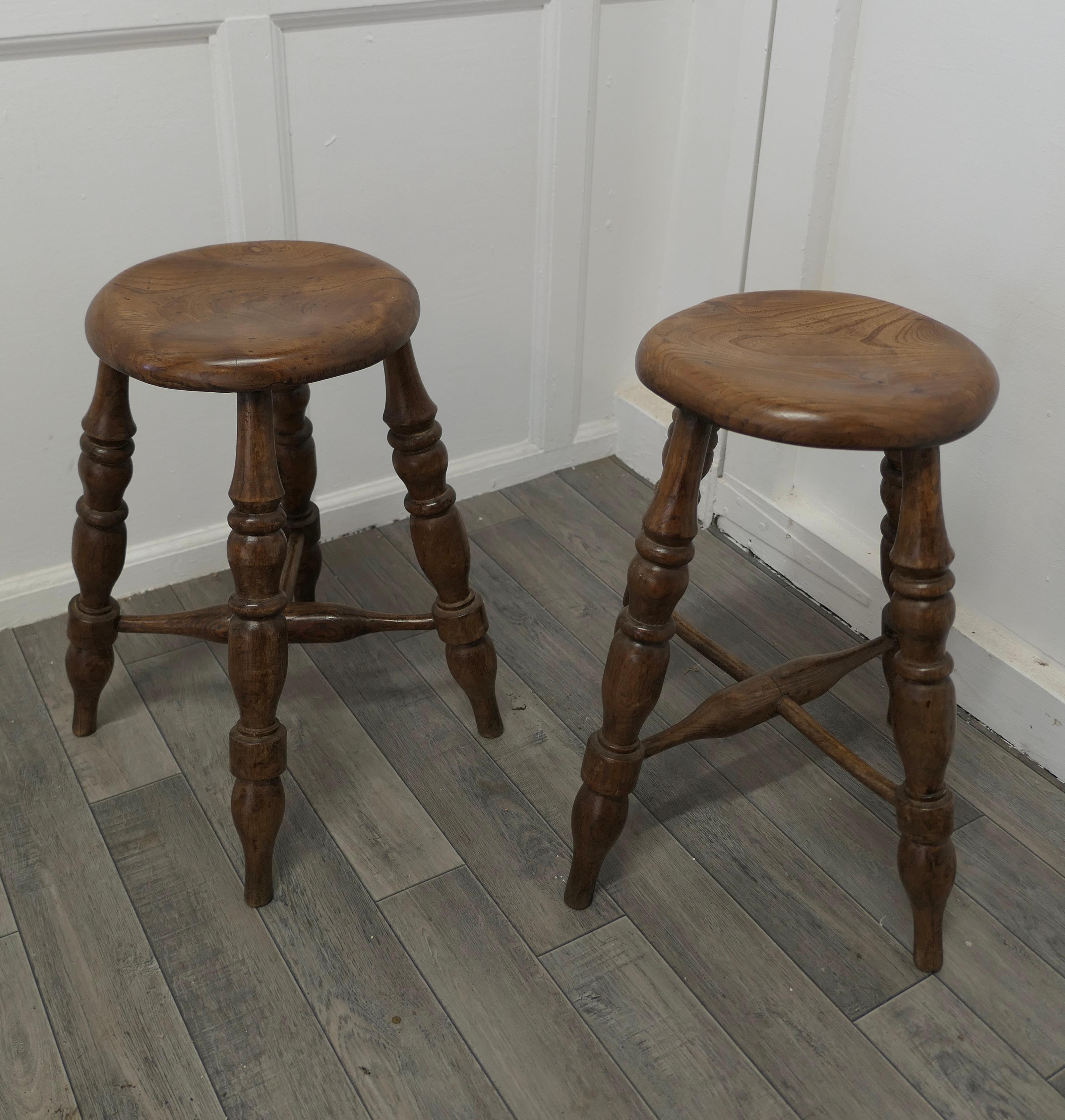 19th Century A Pair of Chunky Victorian Elm Farmhouse Kitchen Stools    For Sale