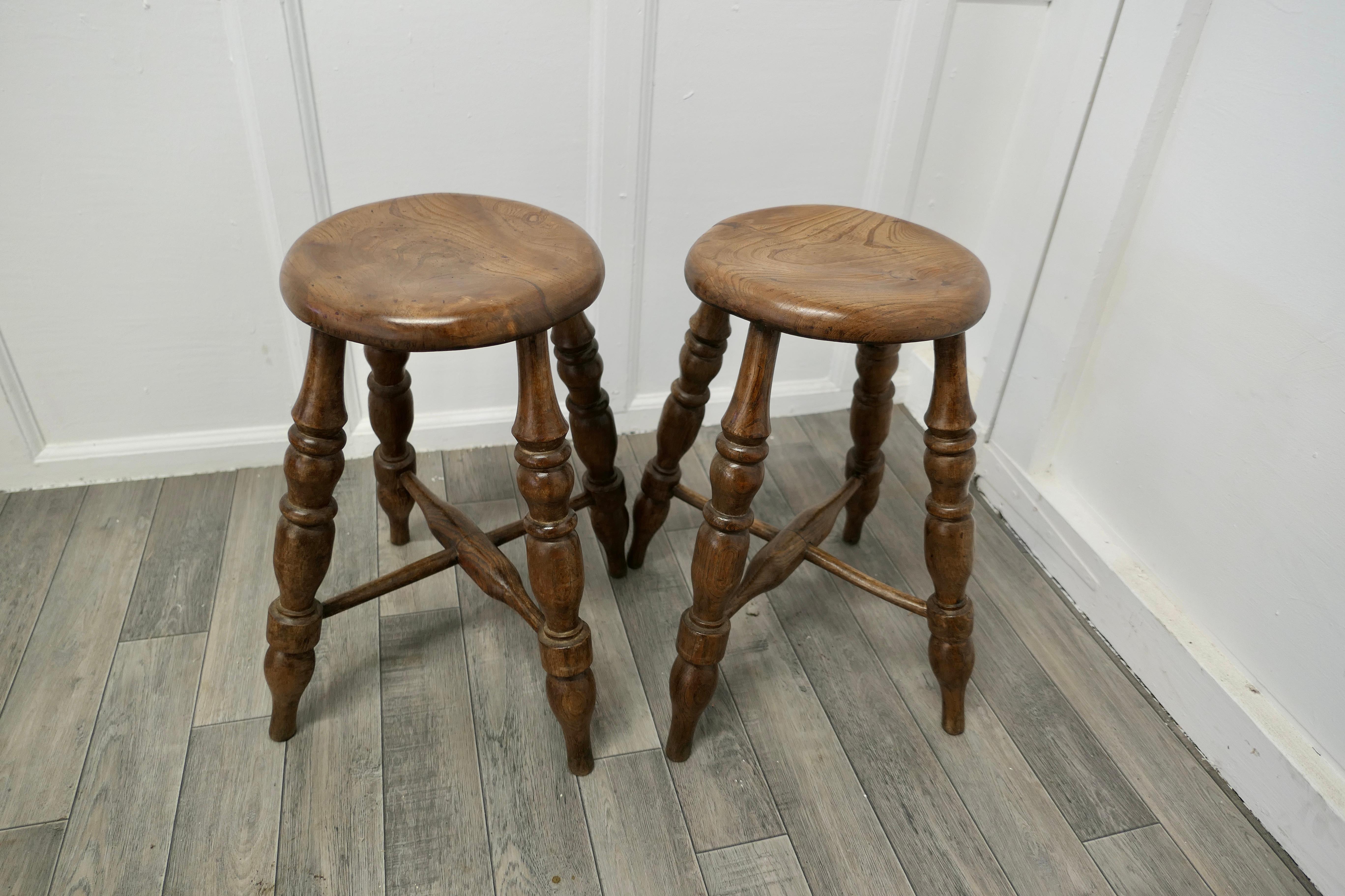 A Pair of Chunky Victorian Elm Farmhouse Kitchen Stools    For Sale 1