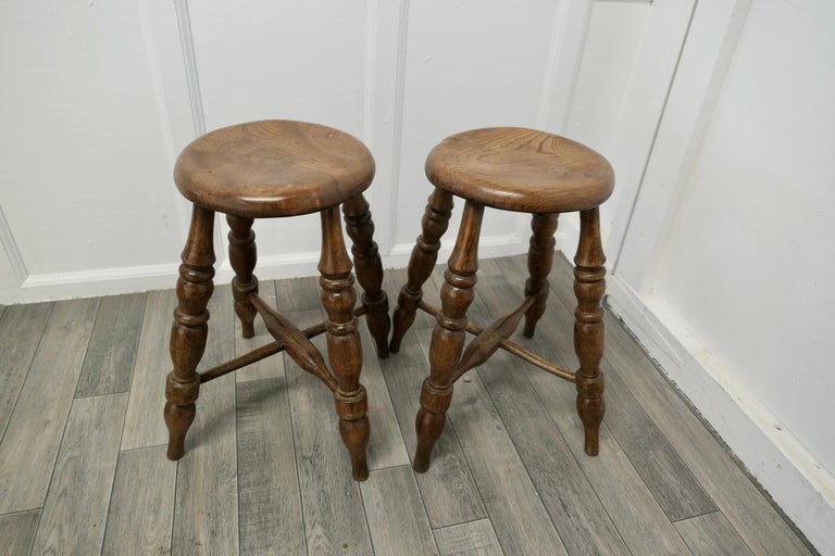 A Pair of Chunky Victorian Elm Farmhouse Kitchen Stools For Sale at 1stDibs