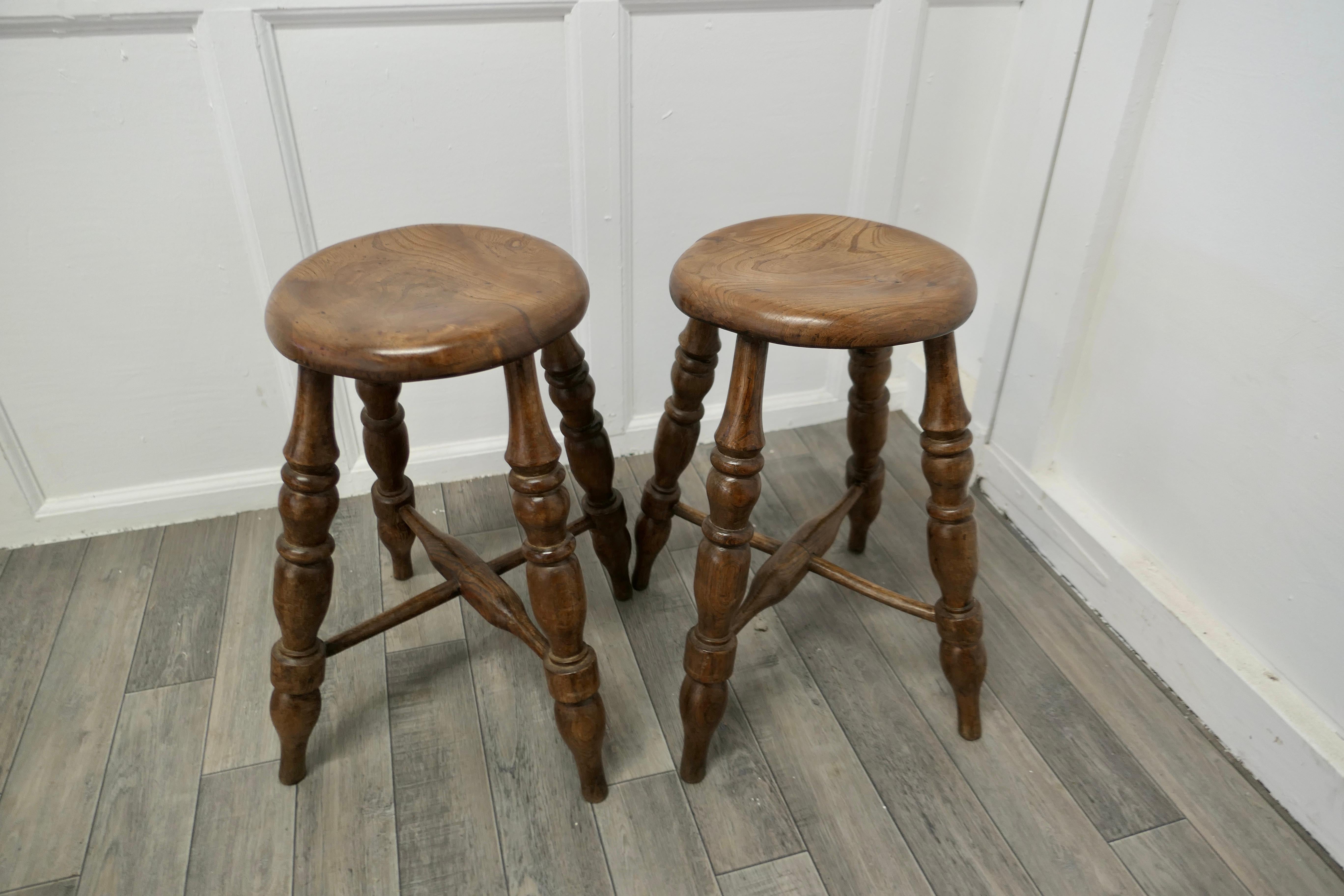 A Pair of Chunky Victorian Elm Farmhouse Kitchen Stools    For Sale 2