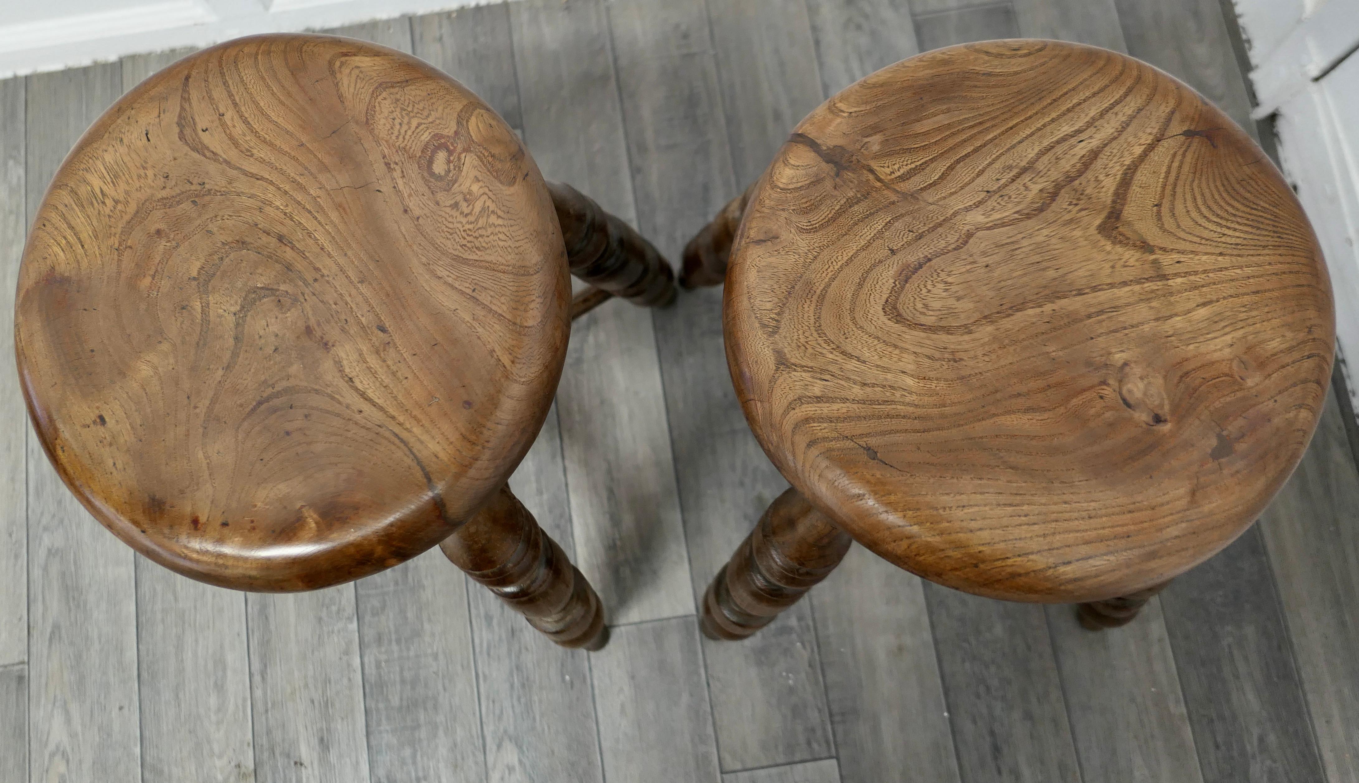 A Pair of Chunky Victorian Elm Farmhouse Kitchen Stools    For Sale 3