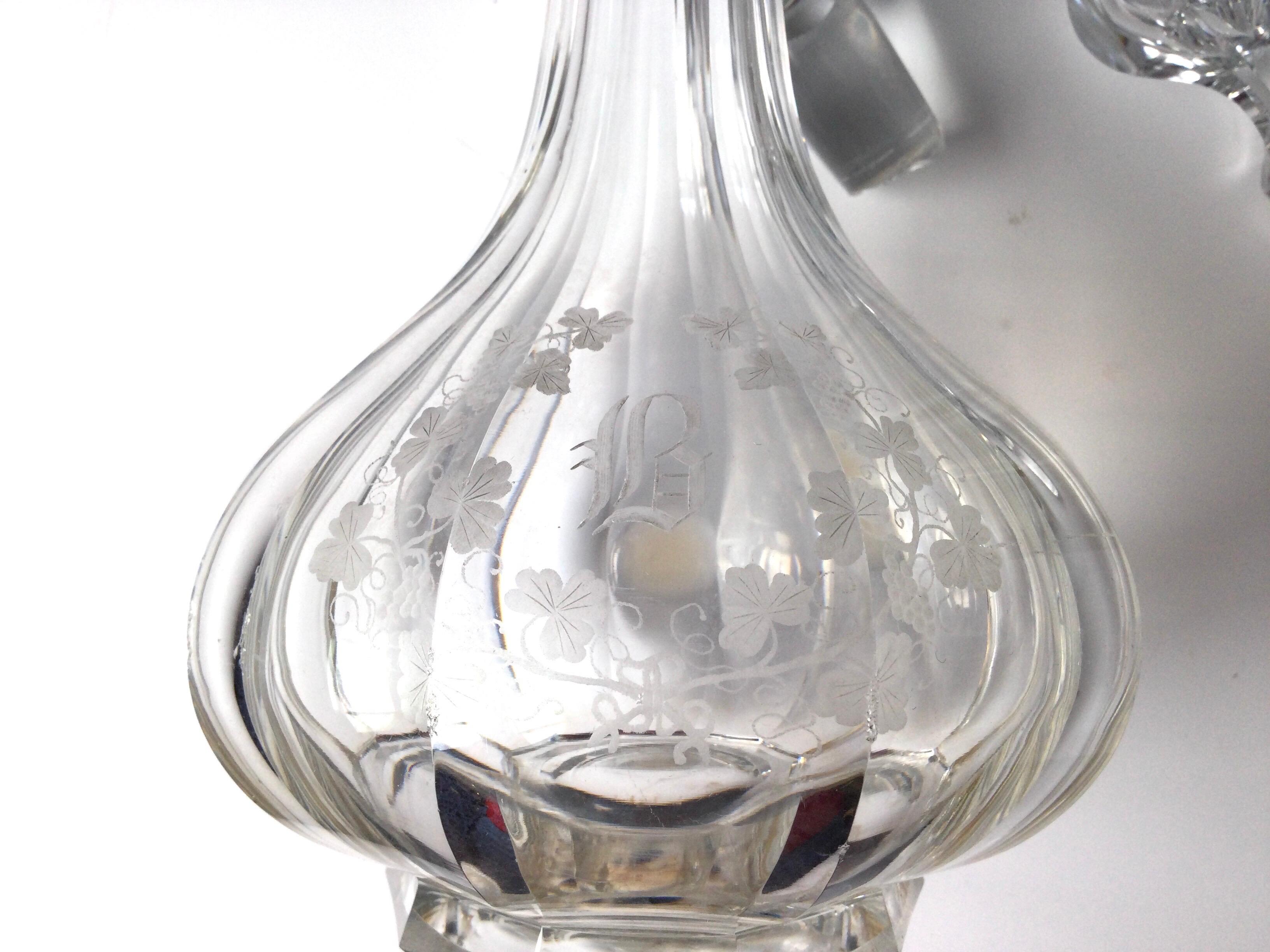 Early 20th Century Pair of Circa 1900 Panel Cut and Engraved Decanters For Sale