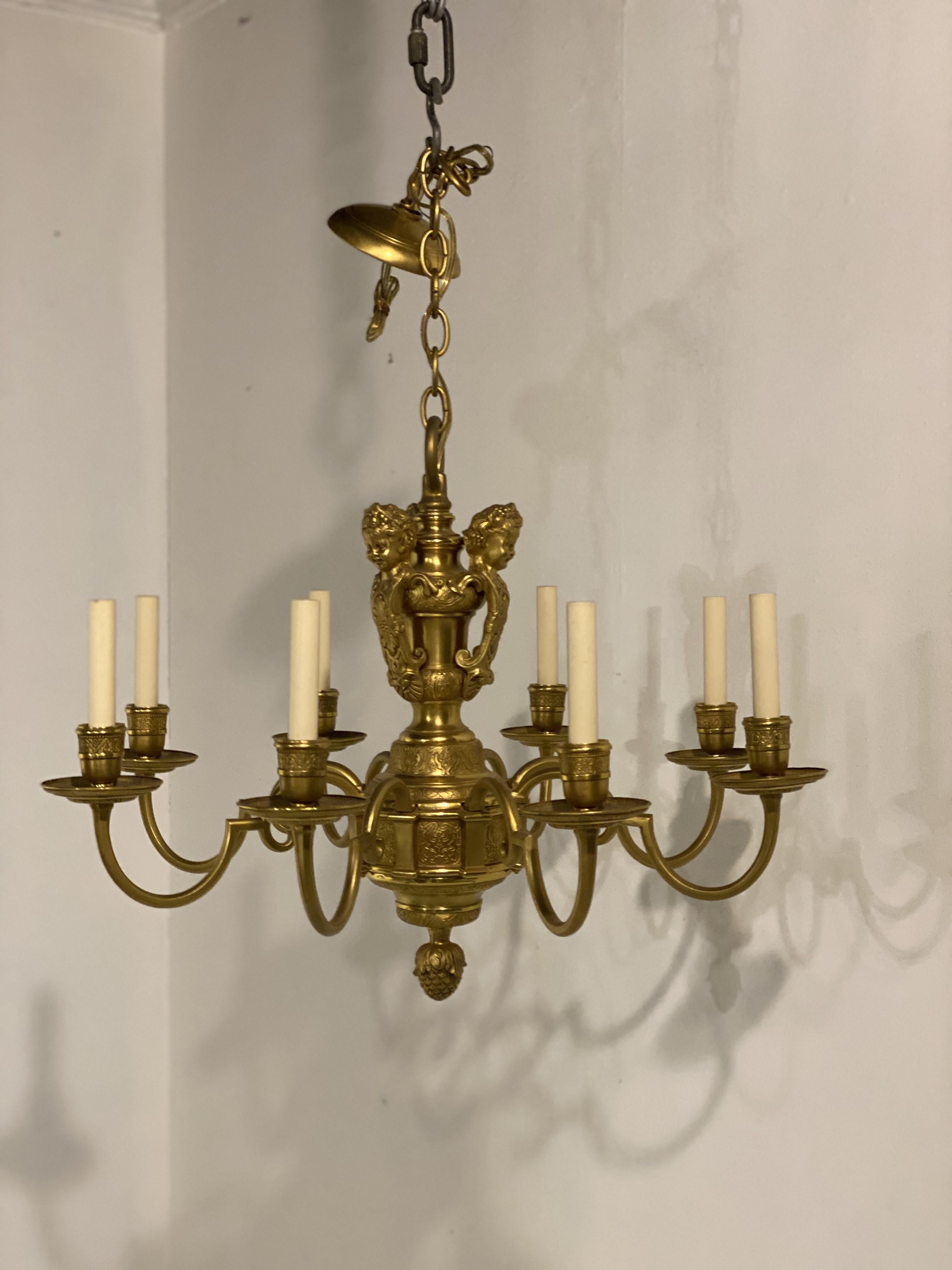 American 1900's Caldwell Gilt Bronze Chandelier with cherubs For Sale