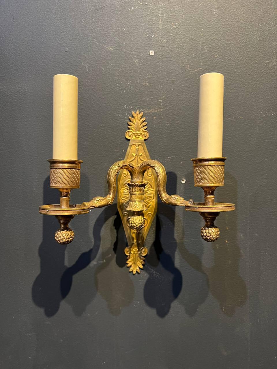 Gilt Pair of 1900's French Empire Sconces For Sale