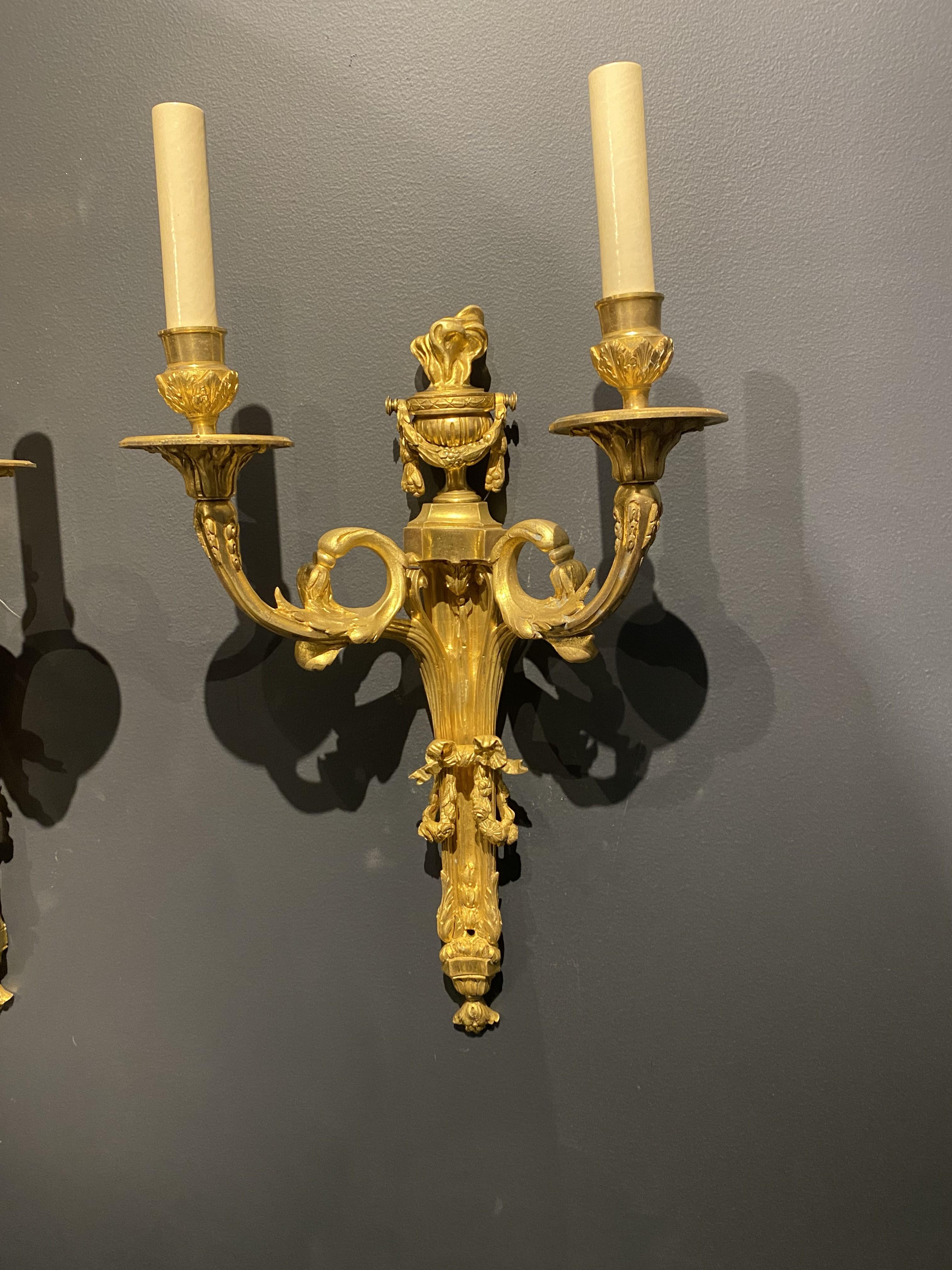 Louis XVI 1900s French Gilt Bronze Sconces with Twisted Arms For Sale