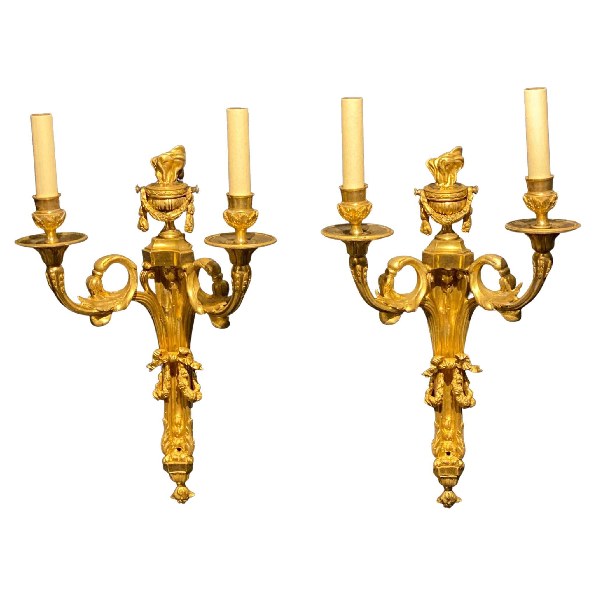 1900s French Gilt Bronze Sconces with Twisted Arms For Sale