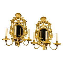 Applique néoclassique en bronze doré et miroir 3 Lights de Caldwell 1900