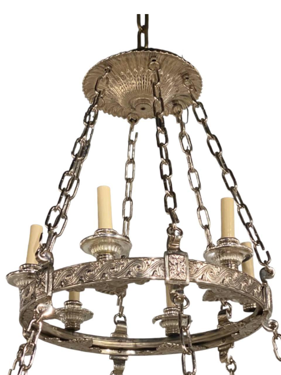American 1900's Large Neoclassic Silver Plated Chandelier For Sale