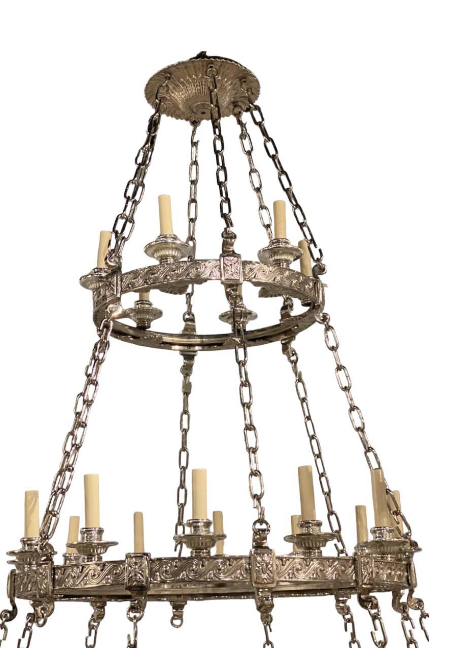 Silvered 1900's Large Neoclassic Silver Plated Chandelier For Sale