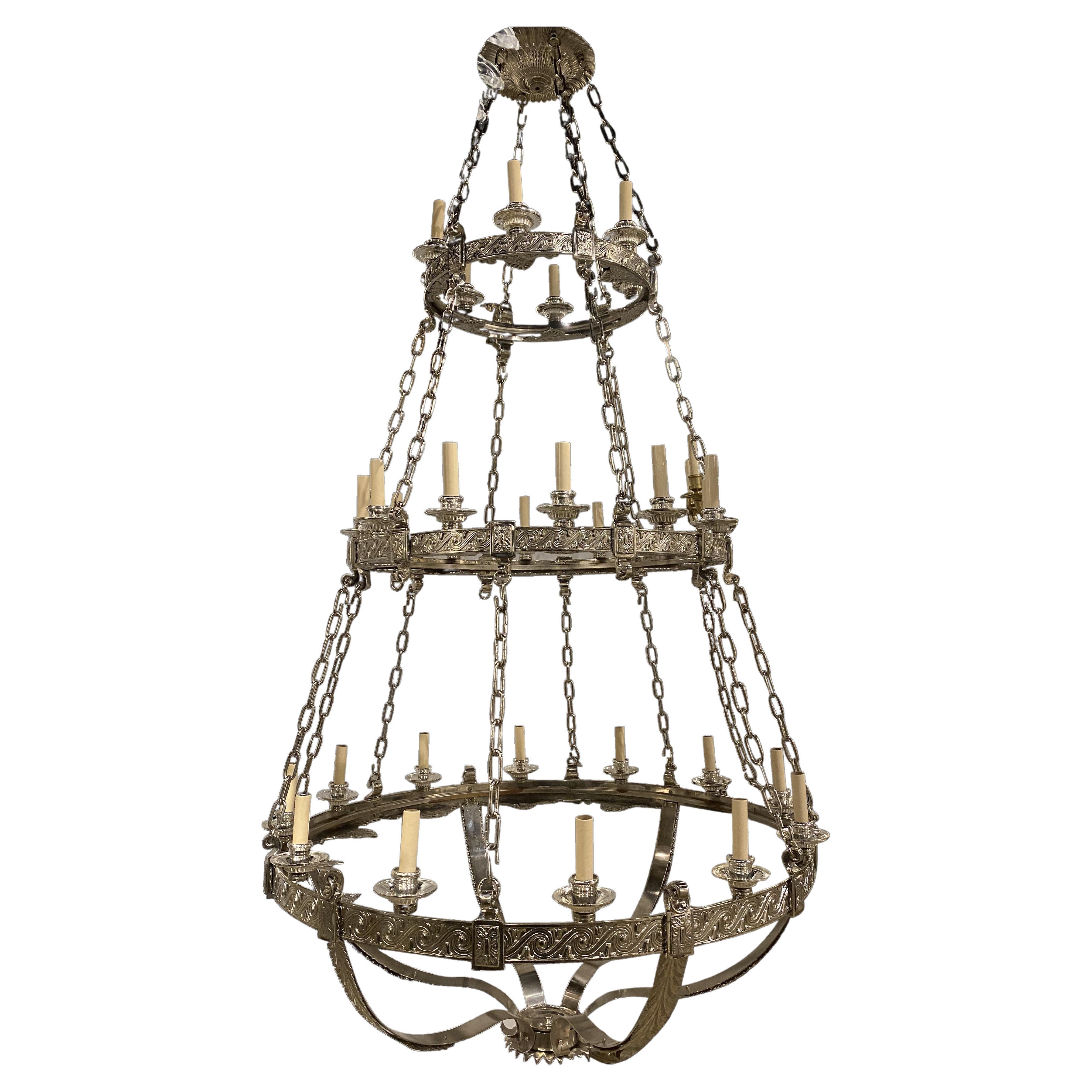 1900's Large Neoclassic Silver Plated Chandelier