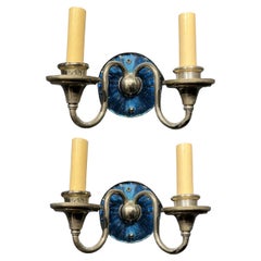 A pair of circa 1920's Bevelled Cobalt mirror backplate sconces.