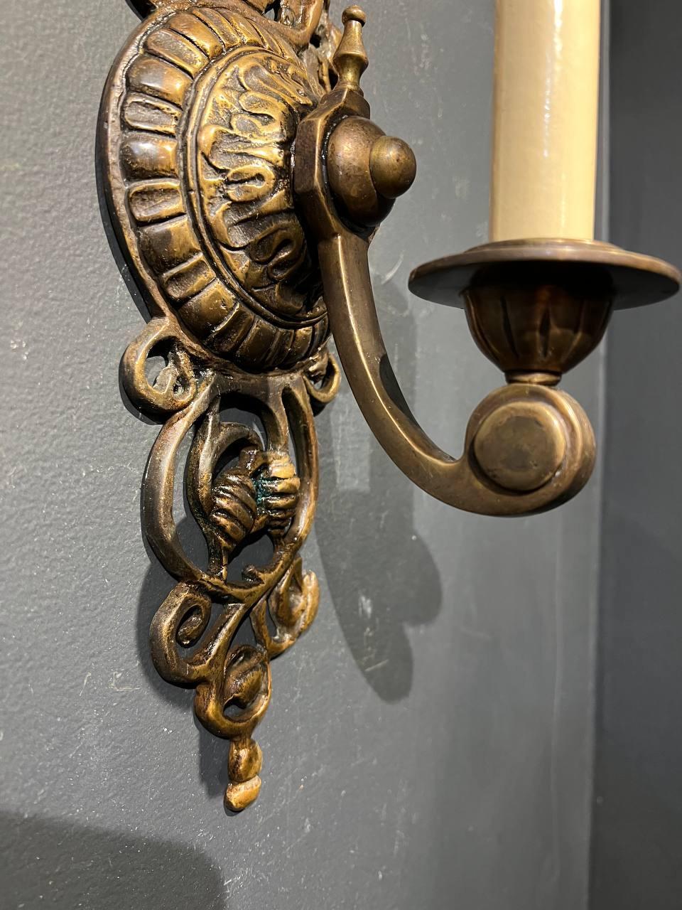 American 1920's Brown Patined Bronze One Light Sconces For Sale
