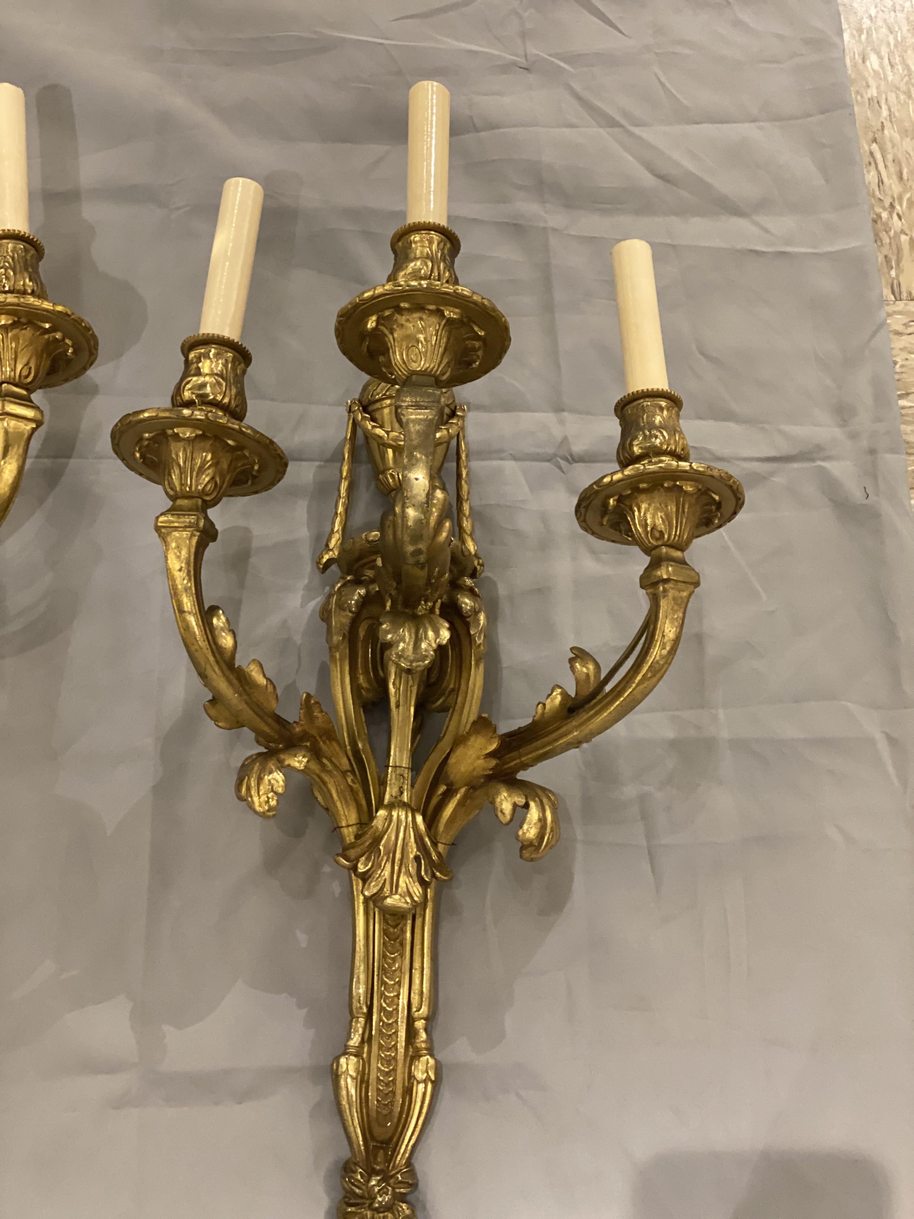 American 1920's Large Caldwell Bronze Sconces with Three Lights For Sale