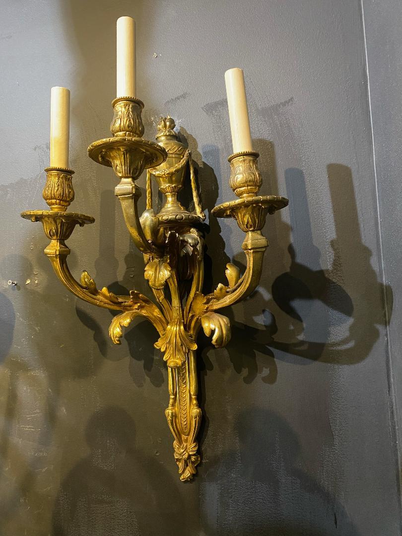Gilt 1920's Large Caldwell Bronze Sconces with Three Lights For Sale