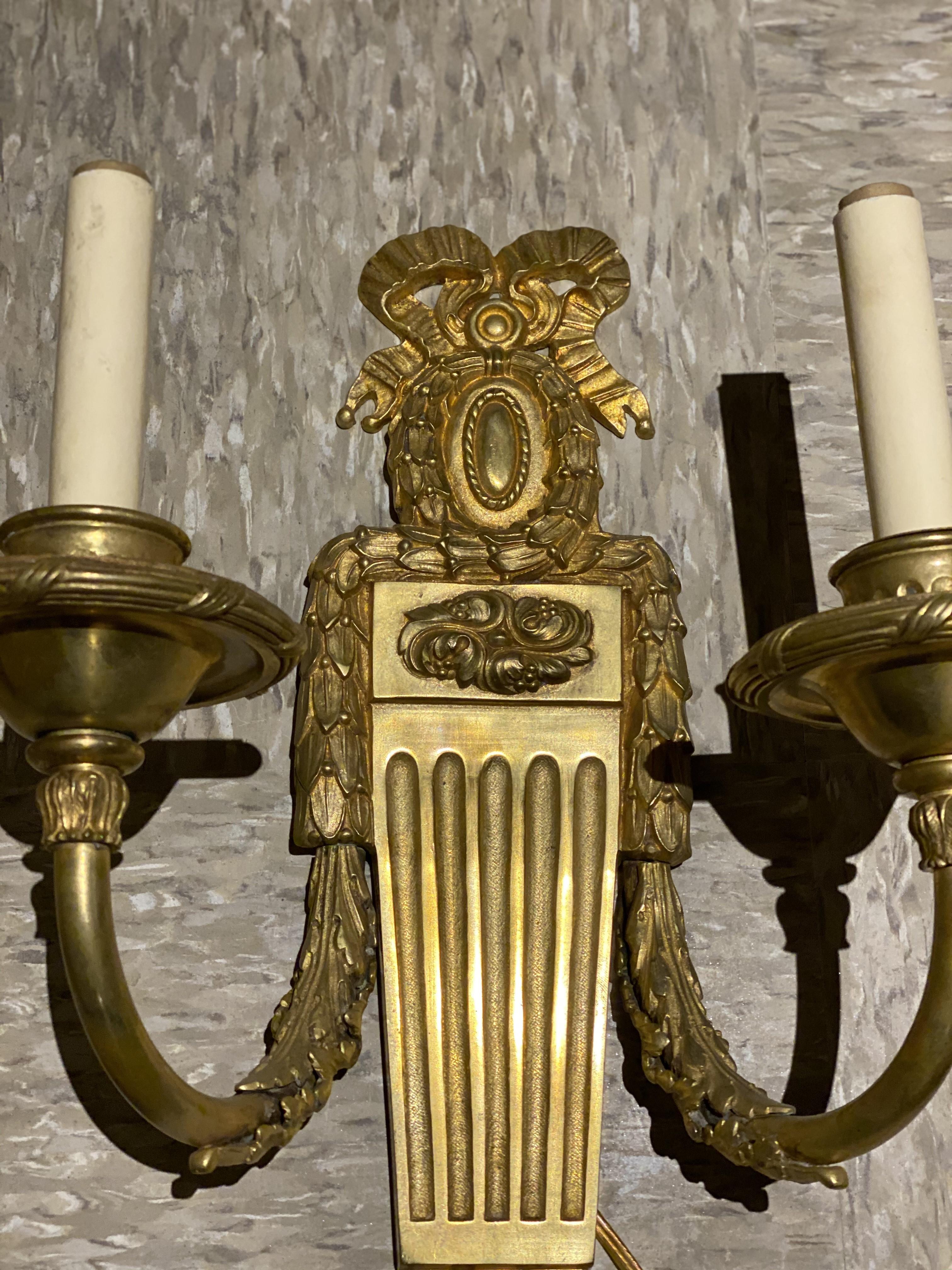 Gilt 1920's Caldwell Neoclassic Style Sconces For Sale