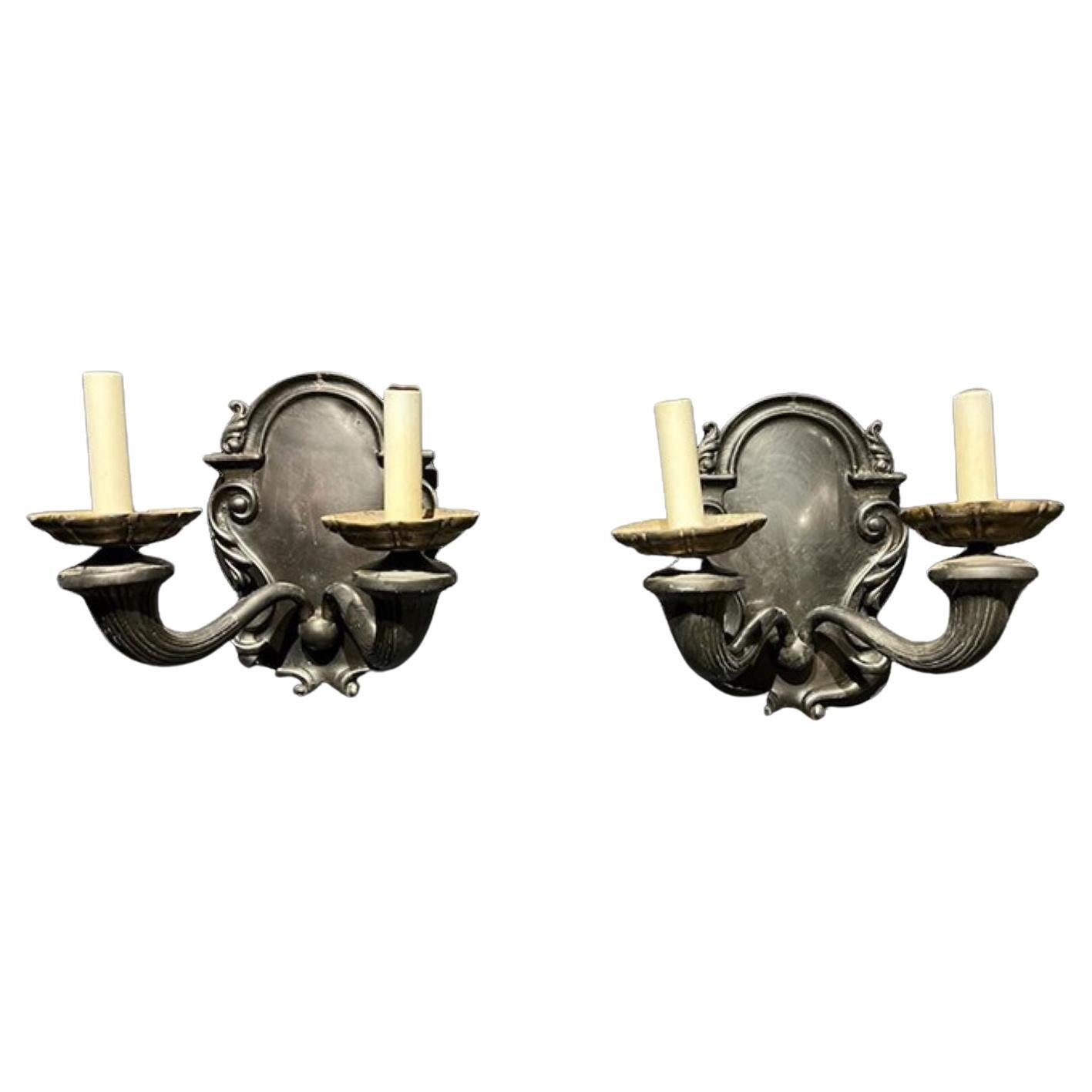 1920's Caldwell Bronze Patineted Black Sconces For Sale