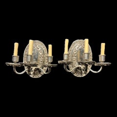 Pair of 1920's Caldwell Silver Plated 3 Lights Sconces