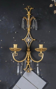 1920's Caldwell Gilt Bronze Sconces with Crystals