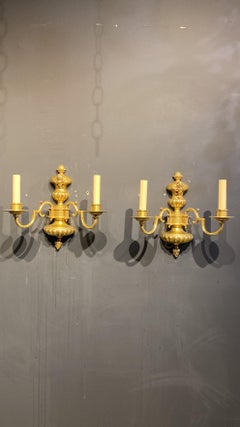 Pair 1920's Caldwell Gilt Bronze Sconces with Cherub
