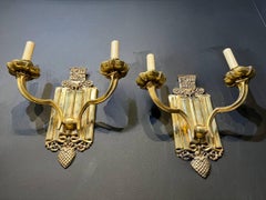 1920’s Caldwell Gilt Bronze Sconces with Shield design