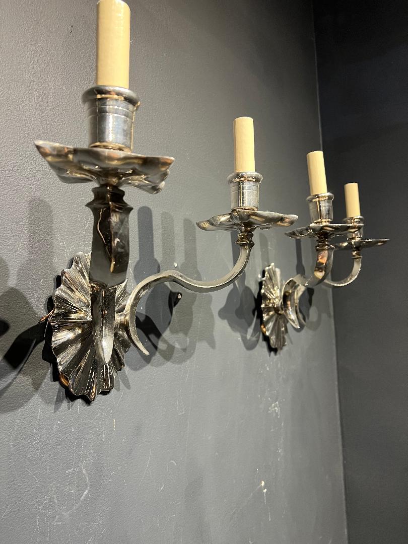 Adam Style 1920's Caldwell Silver Plated Sconces with Two Lights For Sale