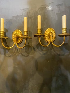 Petites appliques Caldwell en bronze des années 1920, à deux lumières