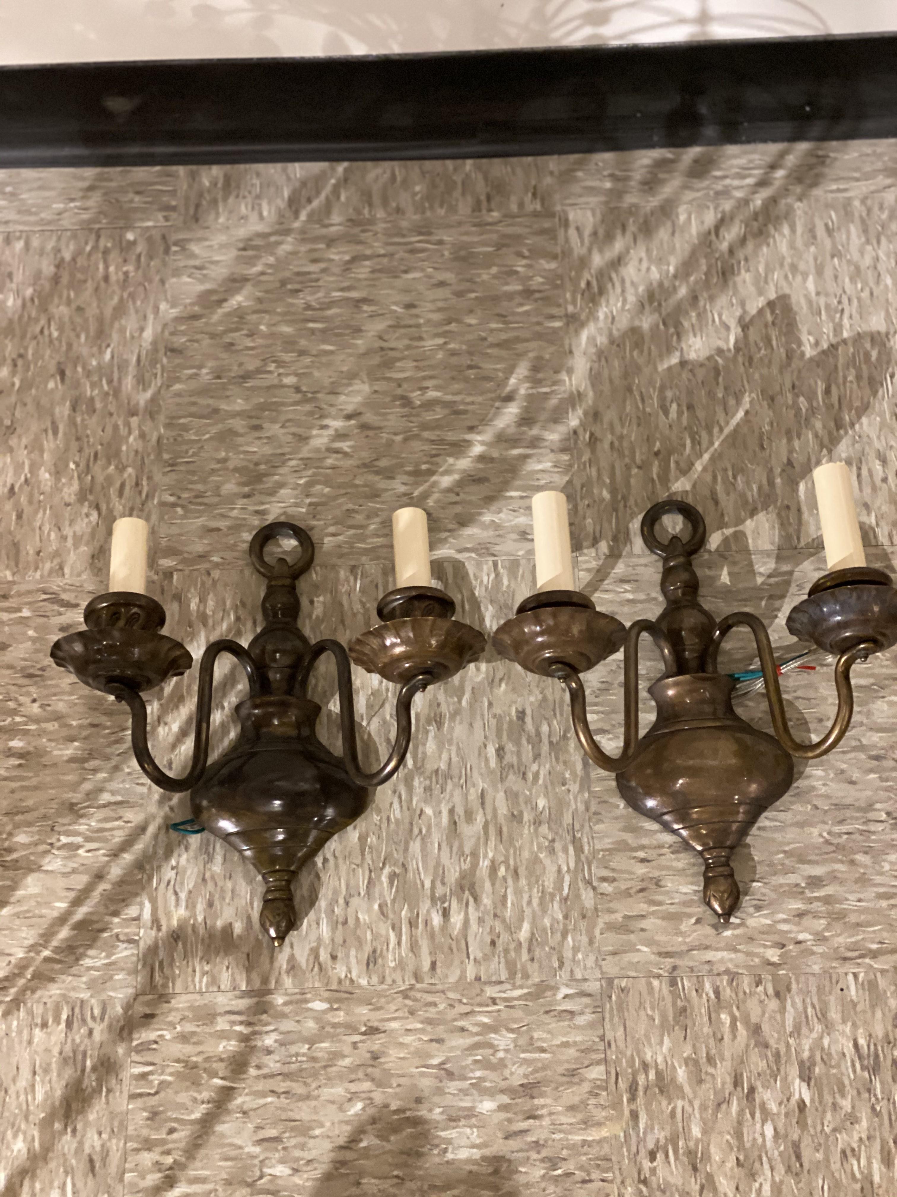American Classical 1920's Caldwell Brown Patina Bronze Sconces For Sale