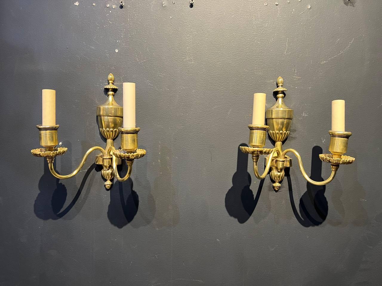 American Classical Pair of 1920's Caldwell Small Gilt Bronze Sconces For Sale