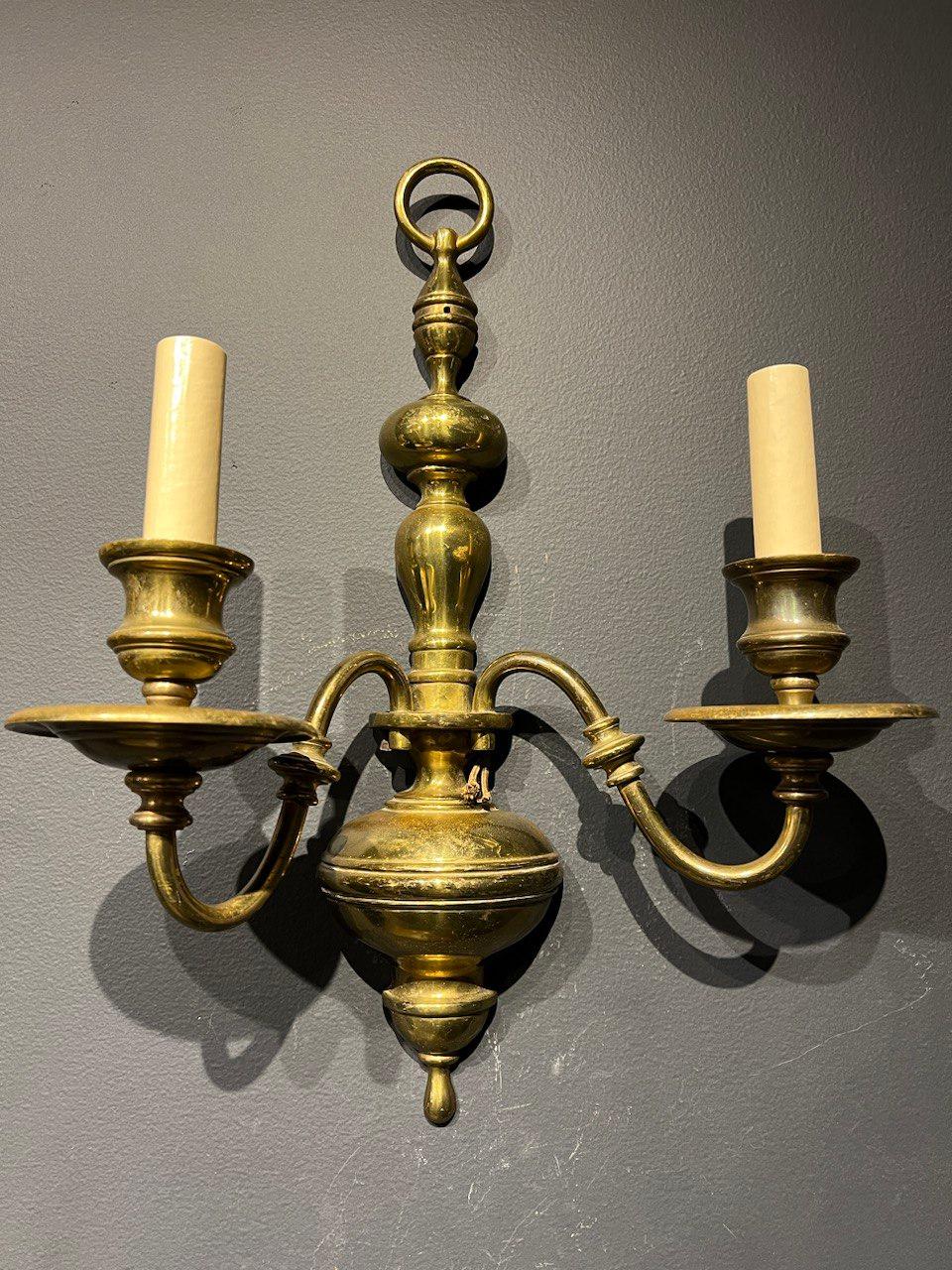 American Colonial Pair of 1920's Caldwell Brown Patinated Bronze Sconces For Sale
