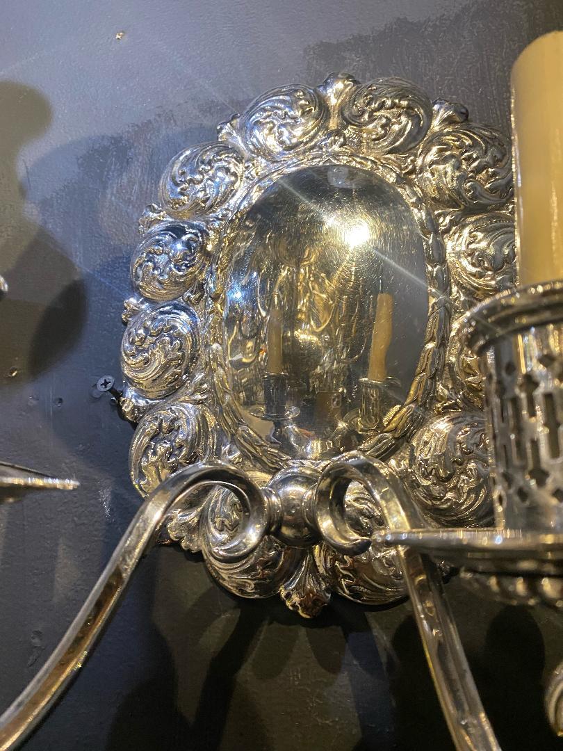 Baroque 1920's Caldwell Silver Plated Sconces For Sale