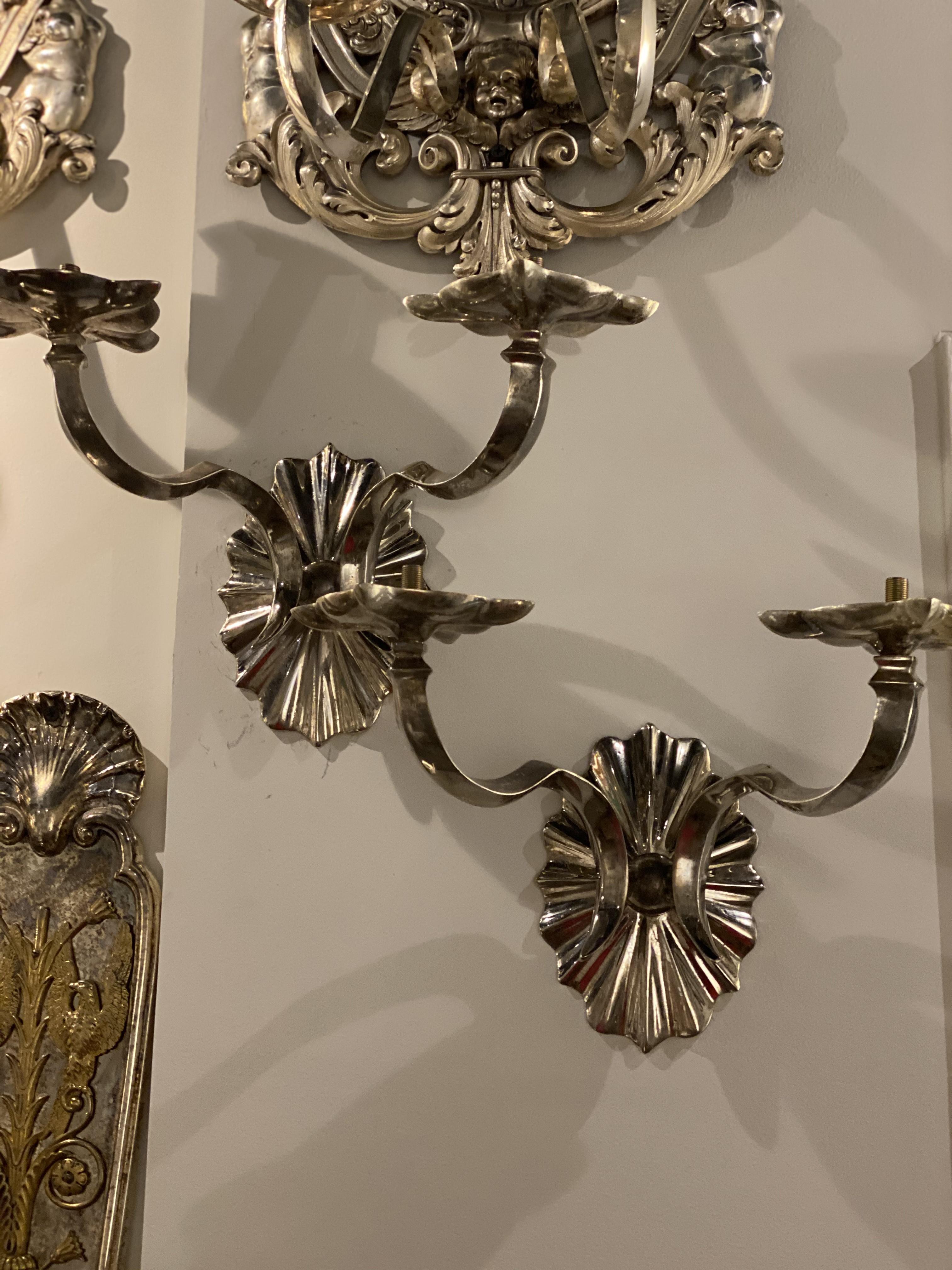 American 1920's Caldwell Silver Plated Sconces with Two Lights For Sale