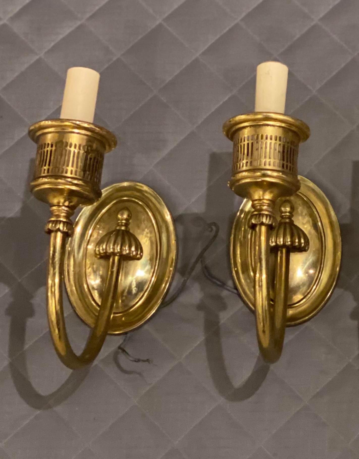 American 1920's Caldwell Small One Light Gilt Bronze Sconces For Sale