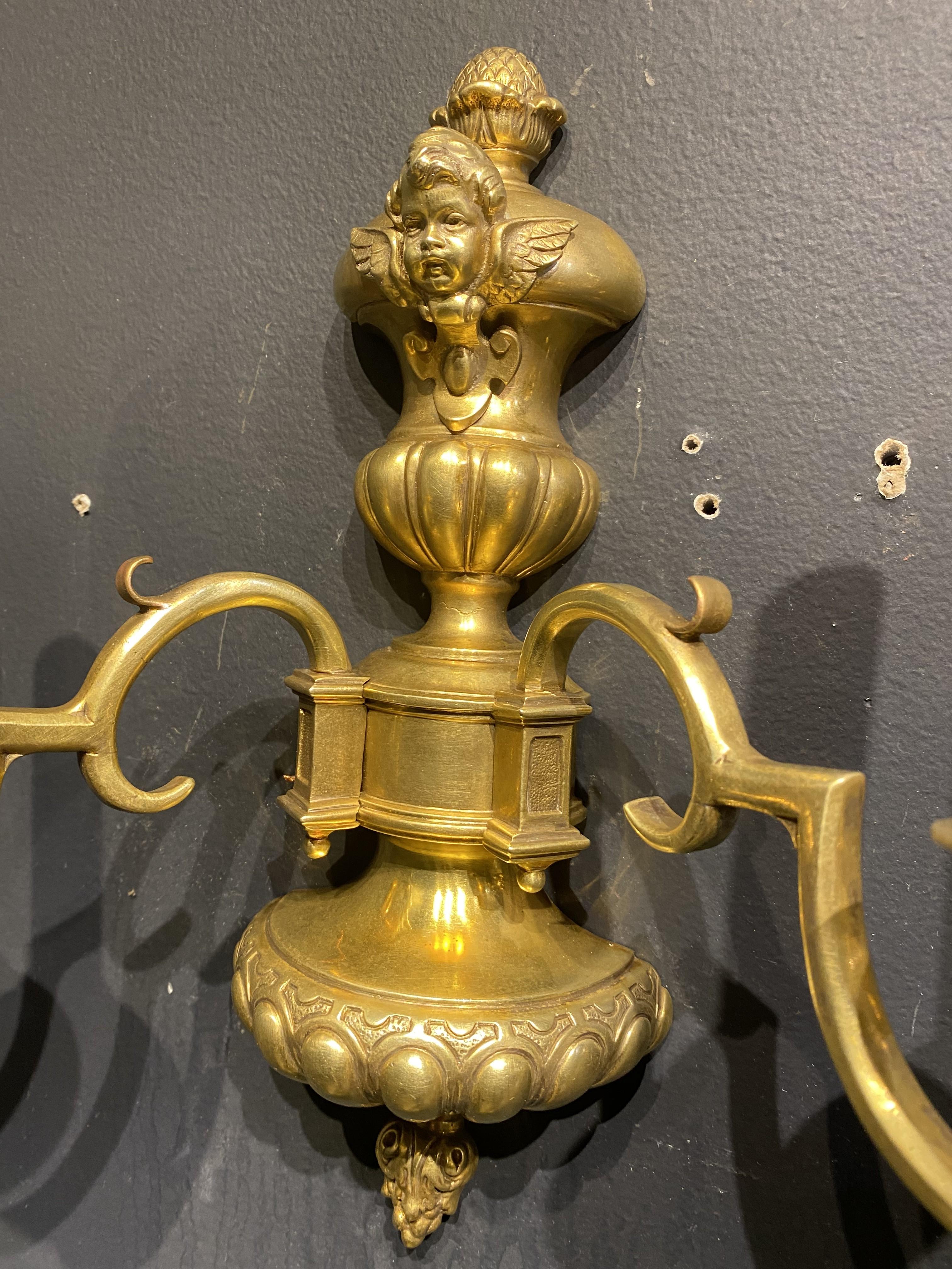 Americano Coppia di sconsigliere Caldwell in bronzo dorato del 1920 con cherubino in vendita