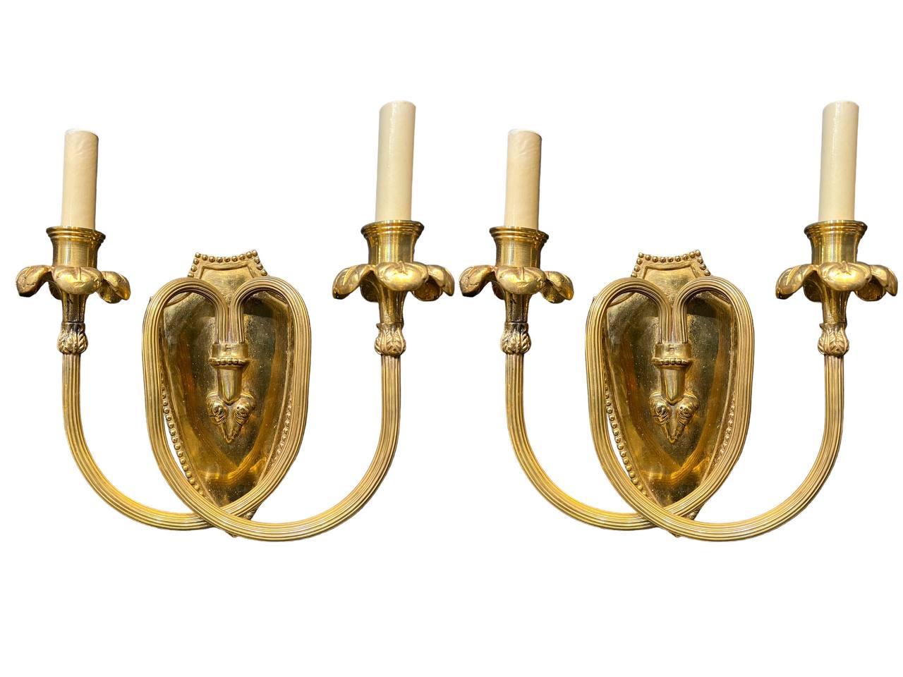 North American 1920’s Caldwell Bronze Sconces with Scrolled Arms For Sale