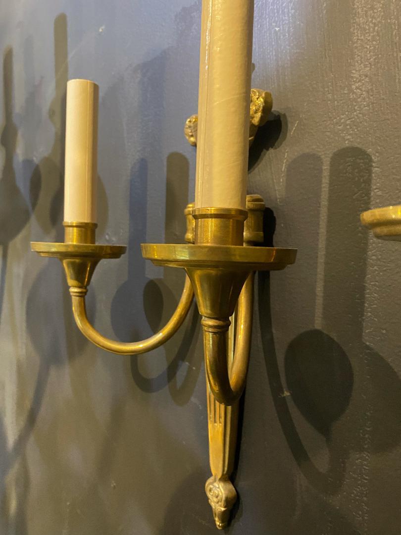 1920's Caldwell Gilt Bronze Double Lights Sconces In Good Condition For Sale In New York, NY