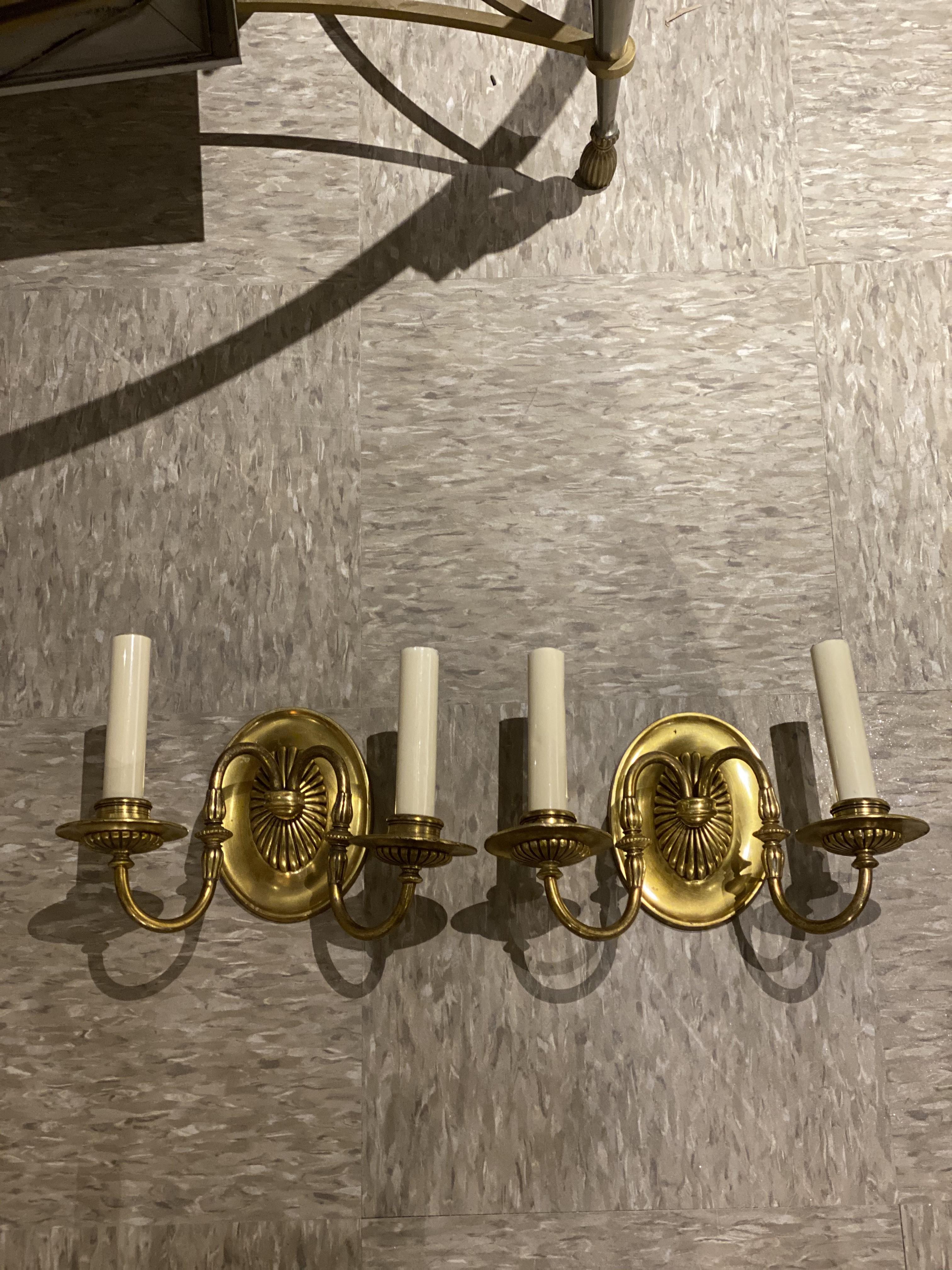 Gilt 1920's Caldwell Small Double Light Sconces For Sale