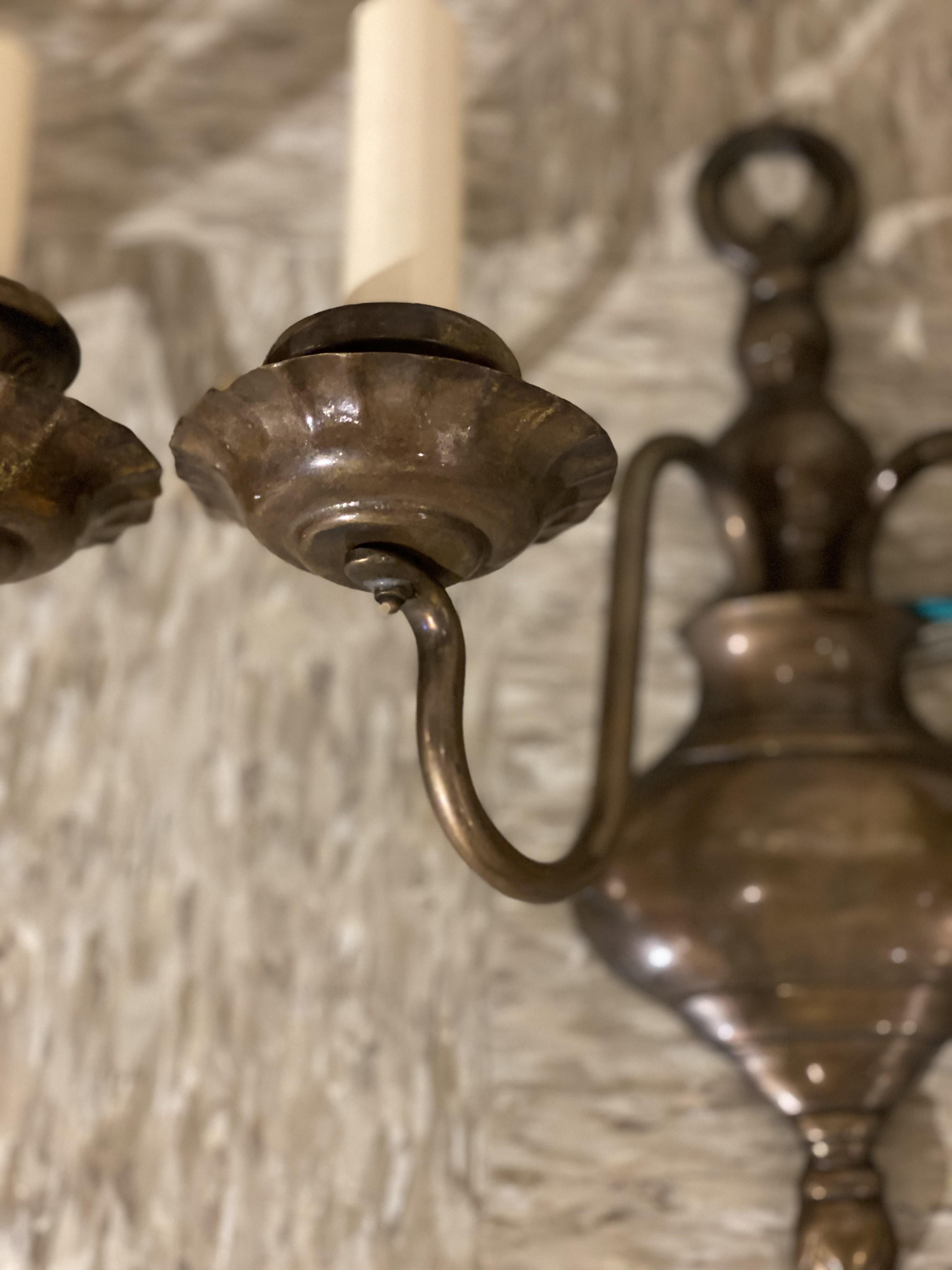 1920's Caldwell Brown Patina Bronze Sconces In Good Condition For Sale In New York, NY