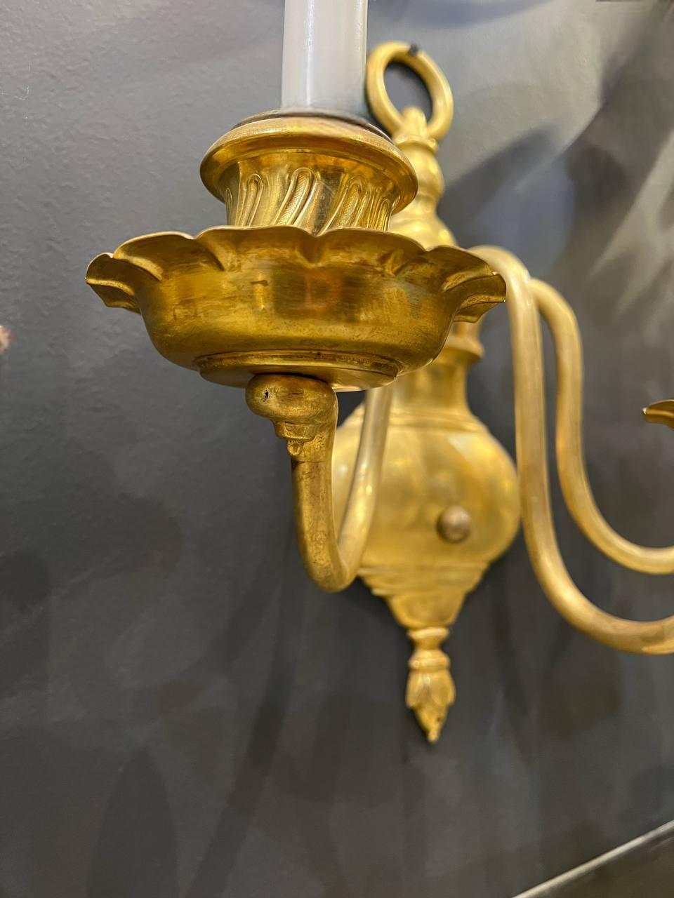 Gilt 1920's Caldwell Sconces with Three Lights For Sale