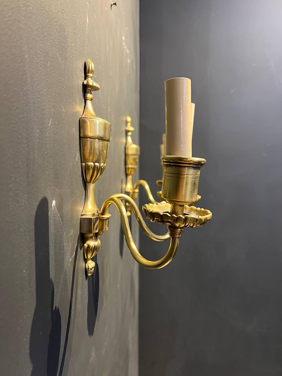 Pair of 1920's Caldwell Small Gilt Bronze Sconces In Good Condition For Sale In New York, NY