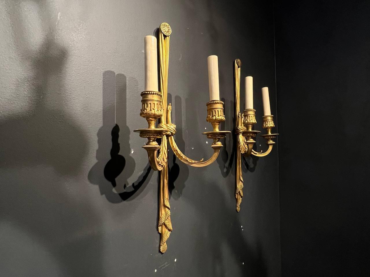 1920's Caldwell Gilt bronze Sconces In Good Condition For Sale In New York, NY